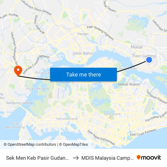 Sek Men Keb Pasir Gudang 3 to MDIS Malaysia Campus map