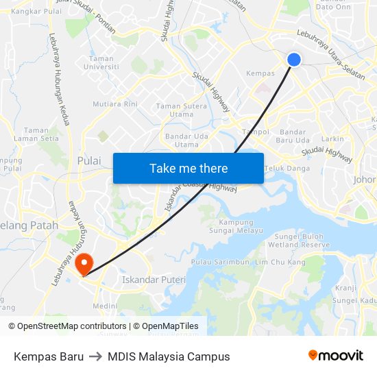 Kempas Baru to MDIS Malaysia Campus map