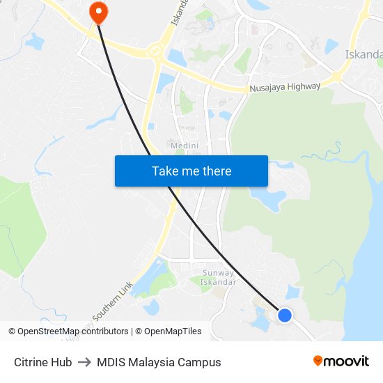 Citrine Hub to MDIS Malaysia Campus map