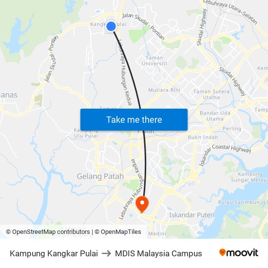 Kampung Kangkar Pulai to MDIS Malaysia Campus map