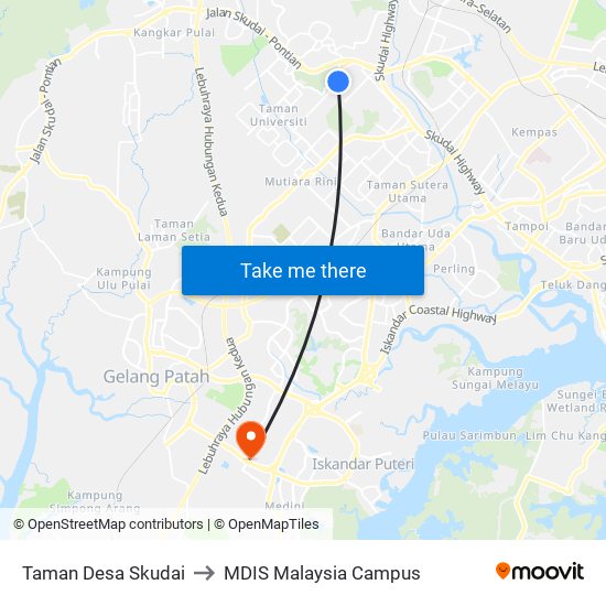 Taman Desa Skudai to MDIS Malaysia Campus map