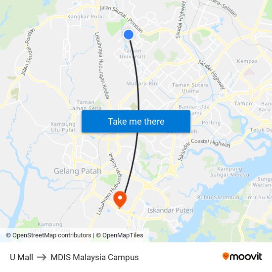 U Mall to MDIS Malaysia Campus map