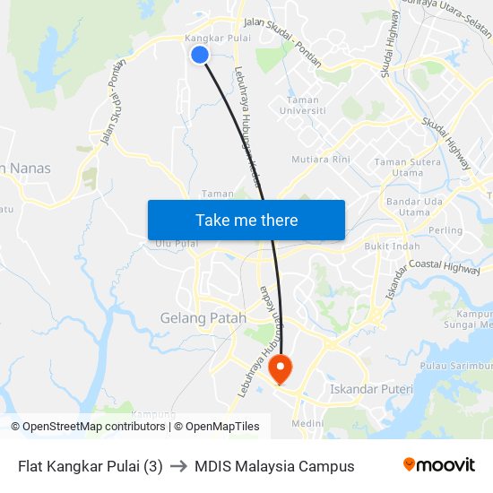 Flat Kangkar Pulai (3) to MDIS Malaysia Campus map