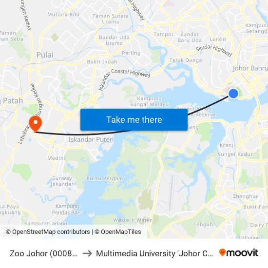 Zoo Johor (0008094) to Multimedia University 'Johor Campus' map