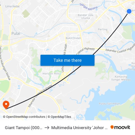 Opp Sk Kampung Pasir / Giant Tampoi to Multimedia University 'Johor Campus' map