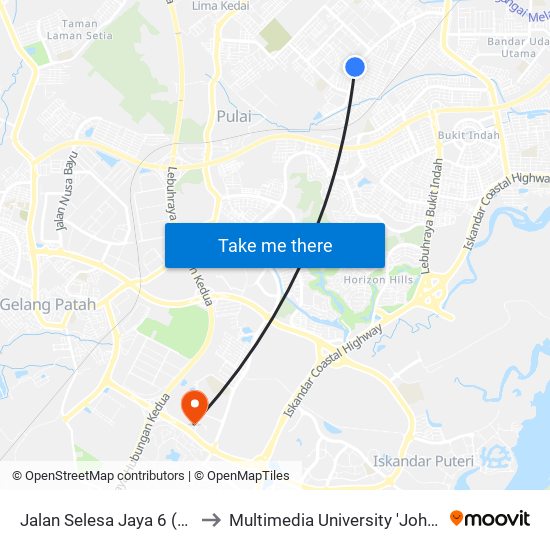 Jalan Selesa Jaya 6 (0004430) to Multimedia University 'Johor Campus' map