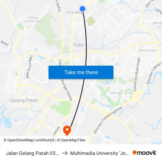 Jalan Gelang Patah 05 (0006558) to Multimedia University 'Johor Campus' map