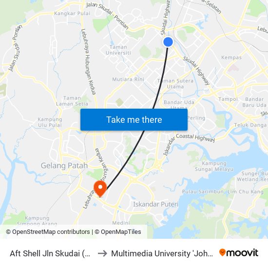 Pejabat Pos Skudai to Multimedia University 'Johor Campus' map