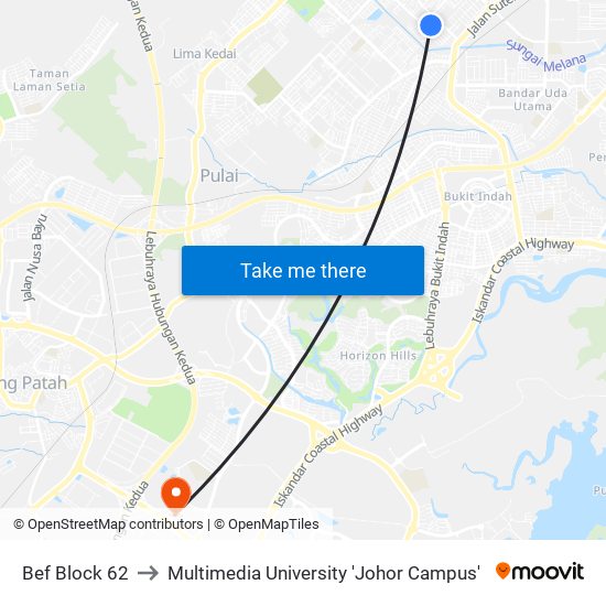 Bef Block 62 to Multimedia University 'Johor Campus' map