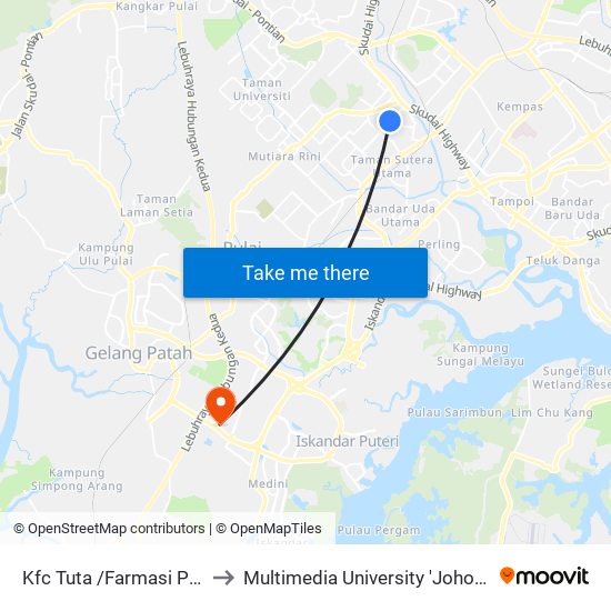 Kfc Tuta /Farmasi Perennial to Multimedia University 'Johor Campus' map