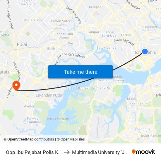 Opp Ibu Pejabat Polis Kontijen Johor to Multimedia University 'Johor Campus' map