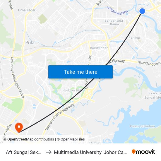 Tampoi Indah to Multimedia University 'Johor Campus' map