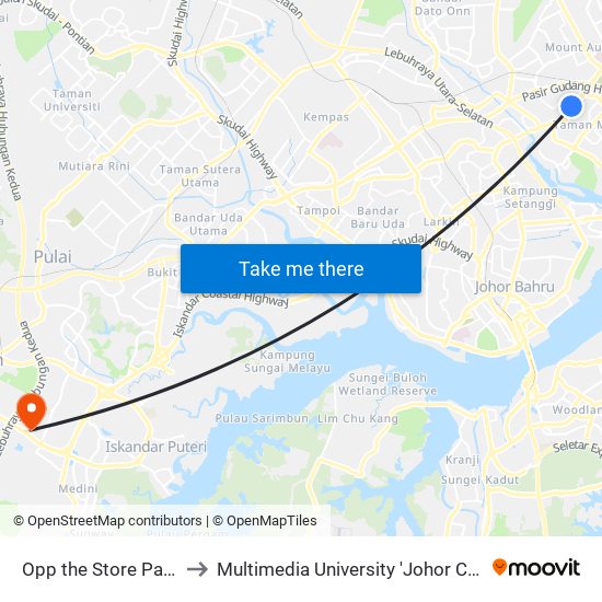 Opp the Store Pandan to Multimedia University 'Johor Campus' map