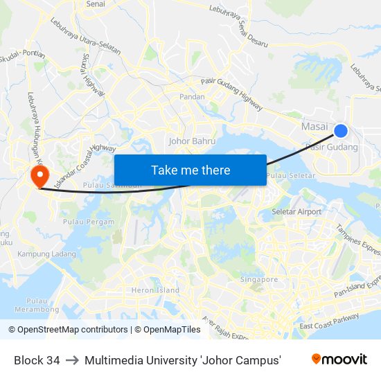 Taman Cendana Blok 34 to Multimedia University 'Johor Campus' map