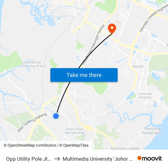 Opp Utility Pole Jtk 135 to Multimedia University 'Johor Campus' map