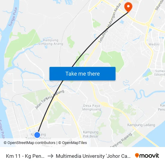 Km 11 - Kg Pendas to Multimedia University 'Johor Campus' map