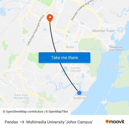 Pendas to Multimedia University 'Johor Campus' map