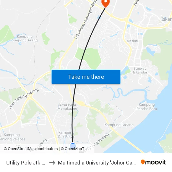Utility Pole Jtk 395 to Multimedia University 'Johor Campus' map