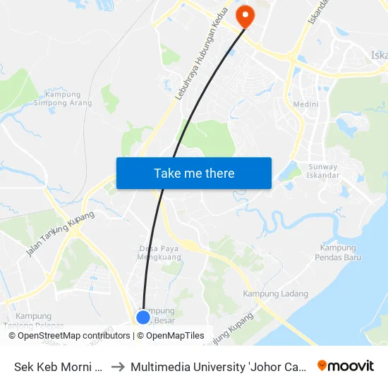 Sek Keb Morni Pok to Multimedia University 'Johor Campus' map