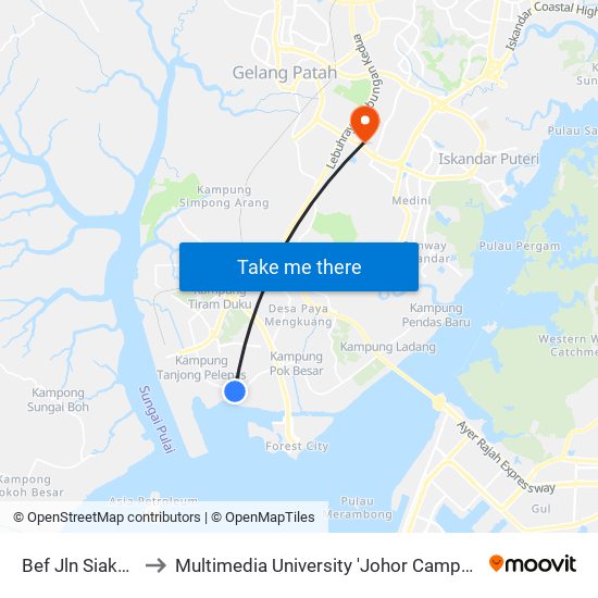 Bef Jln Siakap to Multimedia University 'Johor Campus' map