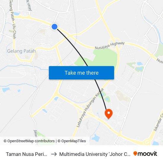 Taman Nusa Perintis 3 to Multimedia University 'Johor Campus' map