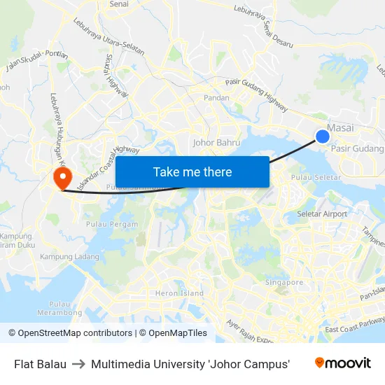 Flat Balau to Multimedia University 'Johor Campus' map