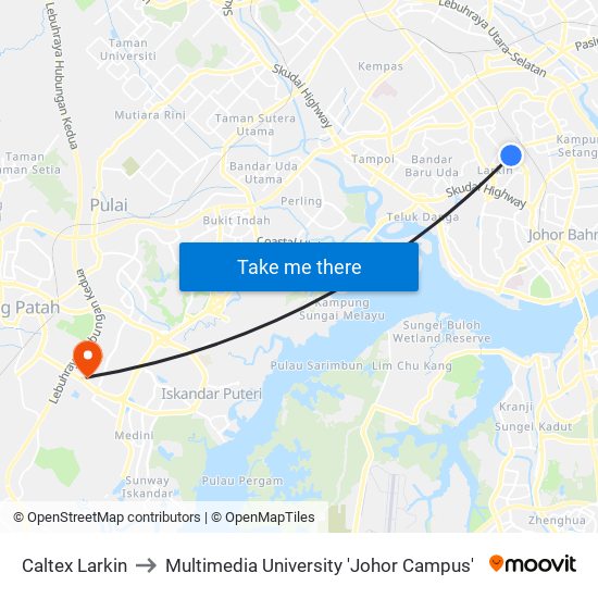 Caltex Larkin to Multimedia University 'Johor Campus' map