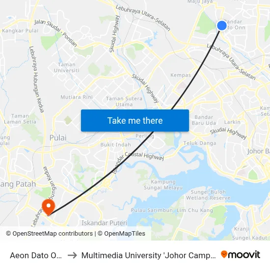 Aeon Dato Onn to Multimedia University 'Johor Campus' map