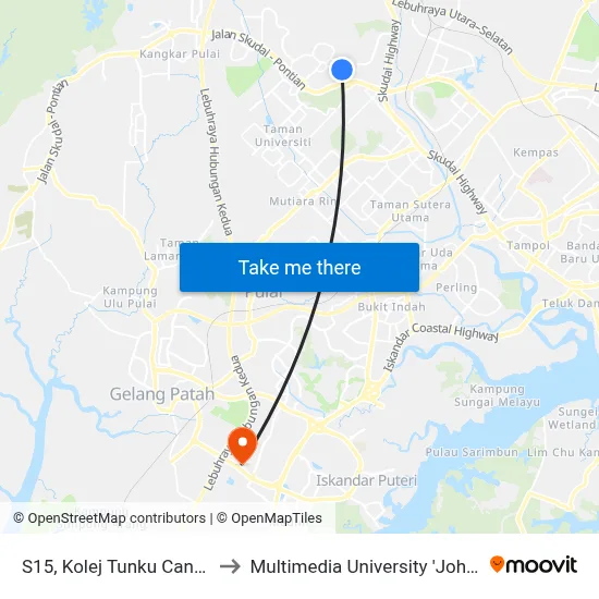 S15, Kolej Tunku Canselor, Utm to Multimedia University 'Johor Campus' map