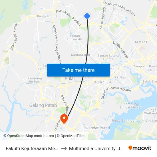 Fakulti Kejuteraaan Mekanikal, Utm to Multimedia University 'Johor Campus' map