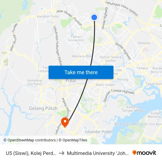 U5 (Siswi), Kolej Perdana, Utm to Multimedia University 'Johor Campus' map