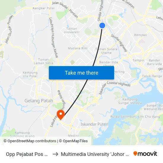 Opp Pejabat Pos Skudai to Multimedia University 'Johor Campus' map