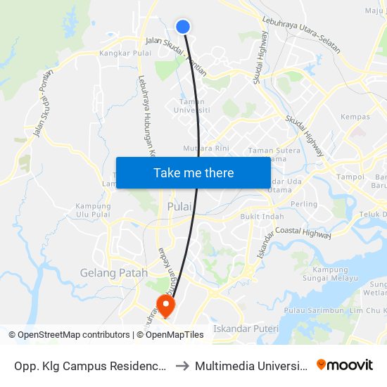 Opp. Klg Campus Residence, Utm (No Bus Shelter) to Multimedia University 'Johor Campus' map