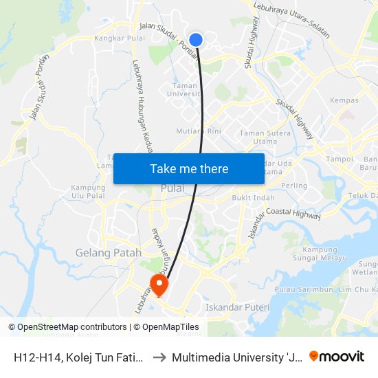 H12-H14, Kolej Tun Fatimah (Ktf), Utm to Multimedia University 'Johor Campus' map
