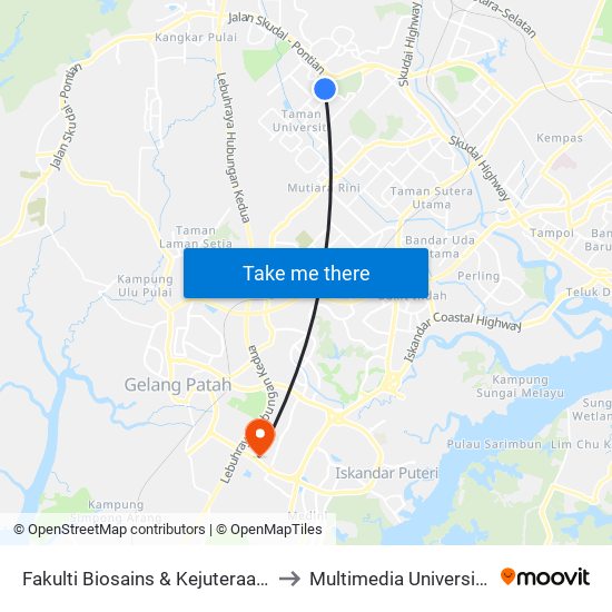 Fakulti Biosains & Kejuteraan Perubatan (V01), Utm to Multimedia University 'Johor Campus' map