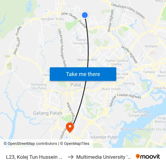 L23, Kolej Tun Hussein Onn (Ktho), Utm to Multimedia University 'Johor Campus' map