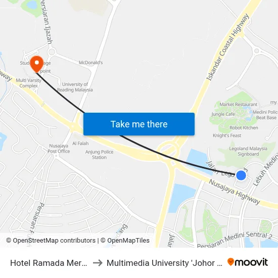 Hotel Ramada Meridin Jb to Multimedia University 'Johor Campus' map