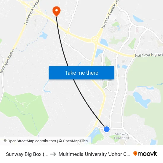 Sunway Big Box (Nsk) to Multimedia University 'Johor Campus' map