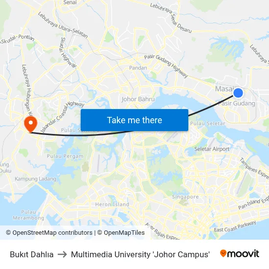Bukıt Dahlıa to Multimedia University 'Johor Campus' map