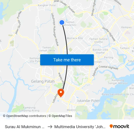 Surau Al Mukminun Taman U to Multimedia University 'Johor Campus' map