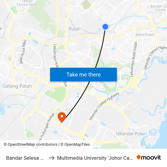 Bandar Selesa Jaya to Multimedia University 'Johor Campus' map