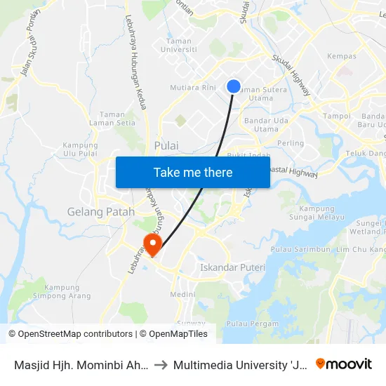 Masjid Hjh. Mominbi Ahmad Angullia to Multimedia University 'Johor Campus' map