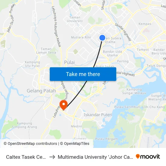 Caltex Tasek Central to Multimedia University 'Johor Campus' map