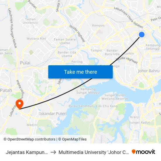Jejantas Kampung Ubi to Multimedia University 'Johor Campus' map