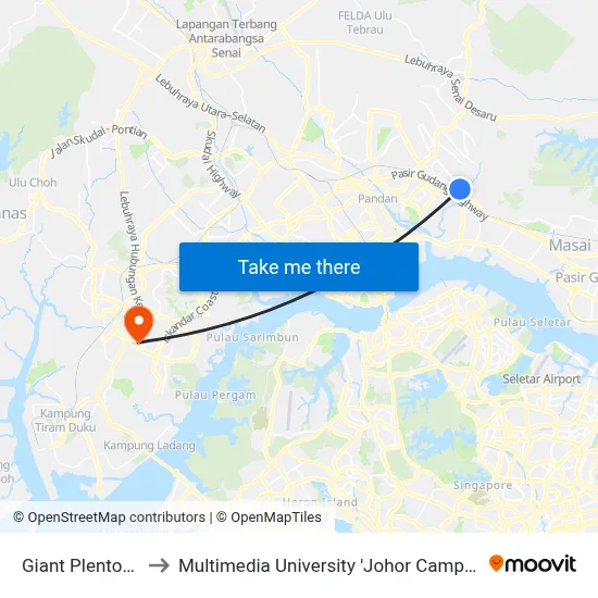Giant Plentong to Multimedia University 'Johor Campus' map