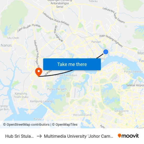 Hub Sri Stulang to Multimedia University 'Johor Campus' map