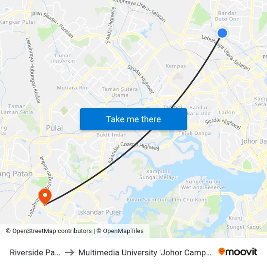 Riverside Park to Multimedia University 'Johor Campus' map
