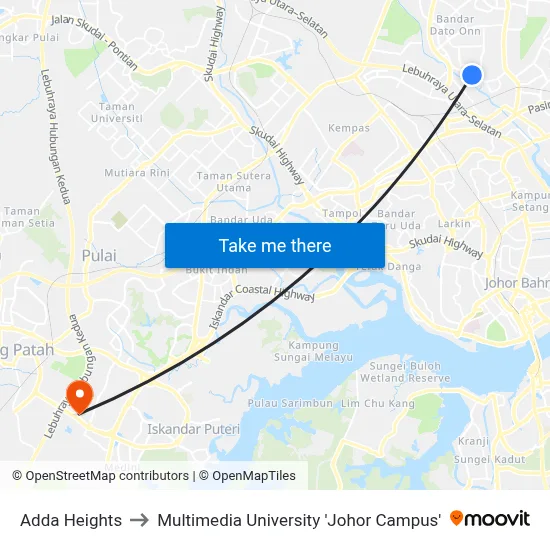 Adda Heights to Multimedia University 'Johor Campus' map