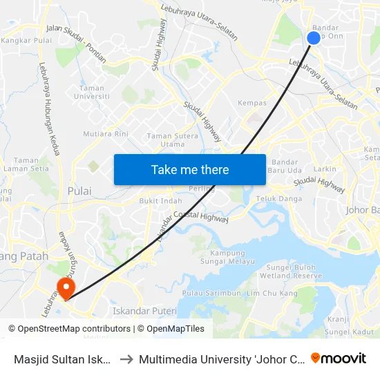 Masjid Sultan Iskandar to Multimedia University 'Johor Campus' map