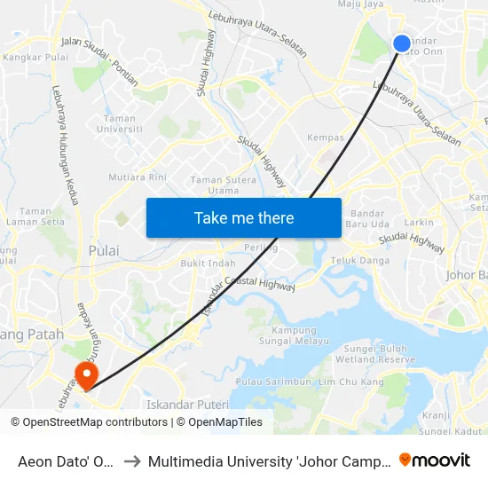 Aeon Dato' Onn to Multimedia University 'Johor Campus' map